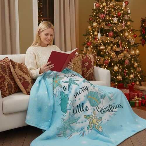 Christmas Beach Throw Blanket 50x60 Inch Cozy Holiday Decor for Sofa Bed