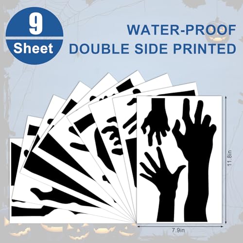 Halloween Zombie Arm Window Clings - Double-Sided Glass Decals for Home & Party, 9 Sheets
