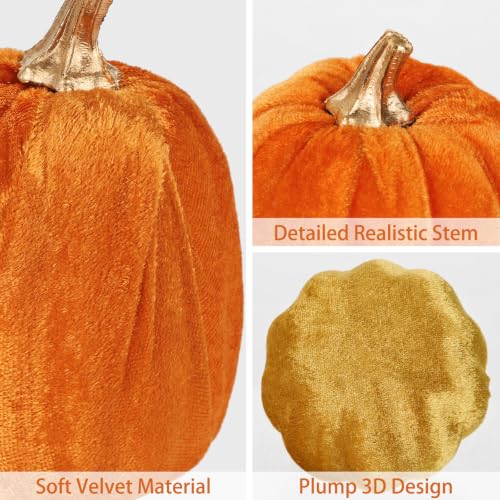 Artificial Mini Velvet Pumpkins Fall Decor - Orange Series, 3 Pack, Autumn Harvest Table Centerpieces