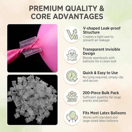 200 Transparent Plastic Balloon V-Shaped Clips for Balloon Decorations