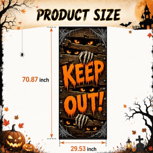 Halloween Door Decorations Keep Out Banner - Large Haunted House Design, Orange Black White Variation