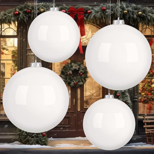 Large White Christmas Ornament Set - 8 & 6 Inch Holiday Decorations