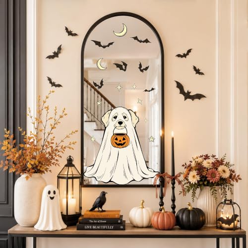 Halloween Window Clings 3pcs Dog Ghost Design Static Decals for Glass Doors & Windows - White, Yellow, Brown