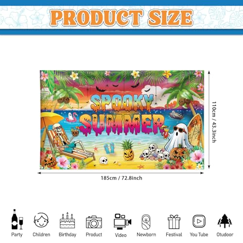 Large Summer Halloween Party Banner - Tropical Skeleton Photo Backdrop 72x43 Inches