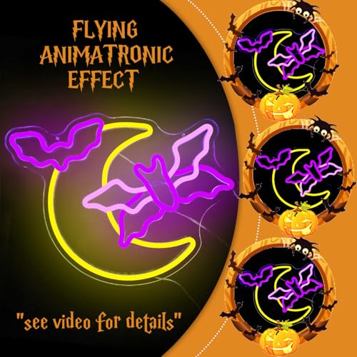 Halloween Neon Sign Moon Bat Flying Neon LED Light Halloween Decorations - Moon Bat Variation