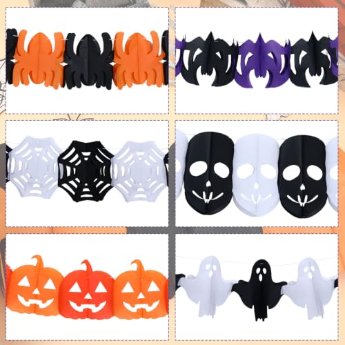 Halloween Paper Garland Set - 6 Pieces, 60 ft Black, Orange & White Decorations