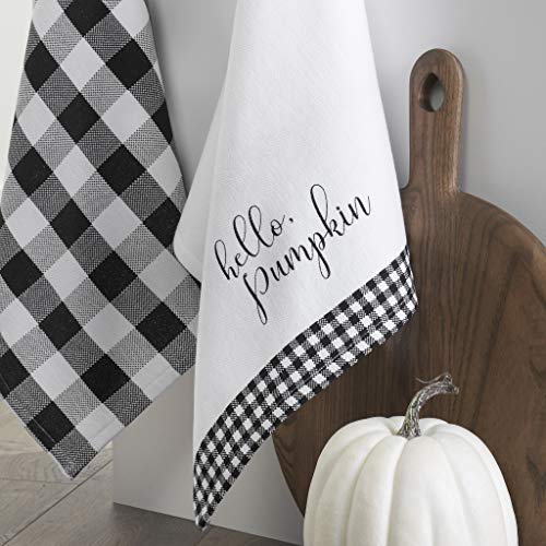 Farmhouse Kitchen Towel Set Black & White 18x28 - Hello Pumpkin & Check
