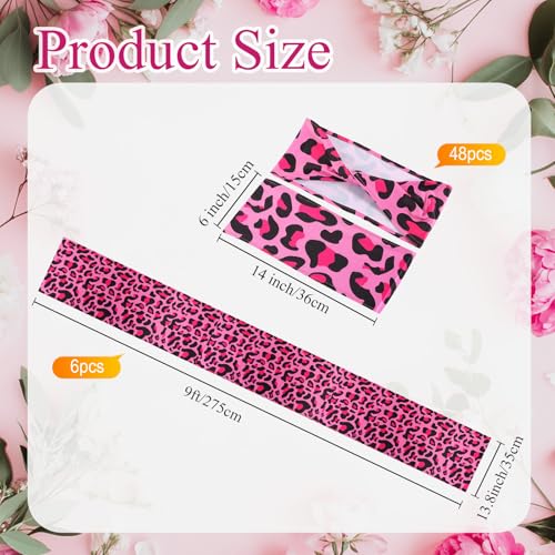 Pink Leopard Print Stretch Chair Sash Set with 6 Table Runners - Elegant Banquet Decoration