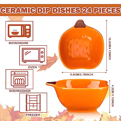 24 Pack Pumpkin Ramekins - 6 oz Oven Safe Ceramic Bowls for Baking & Serving - Fall Holiday Decor