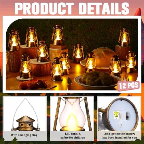 Bronze Mini Lantern Set - 12 Pack 4-Inch Tabletop Camping Decor