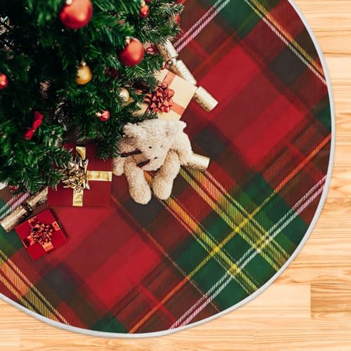 Christmas Tree Skirt Decoration 35.4 Inch Mini Tartan Plaid Red Green Holiday Home Decor - Variation of Red Green Plaid