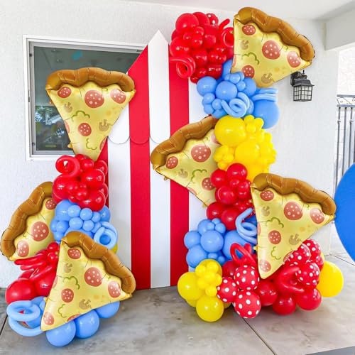 Giant Pizza Foil Balloons Set - 6 Realistic Pepperoni Pizza Party Decorations - Brown Variation