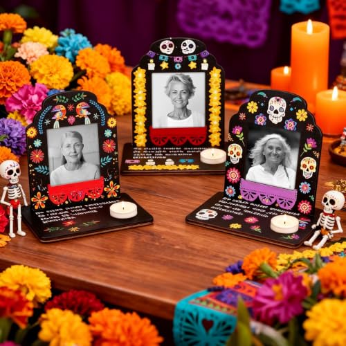 Dia De Los Muertos Photo Frame Set with Candle Holders - Mexican Fiesta Decor