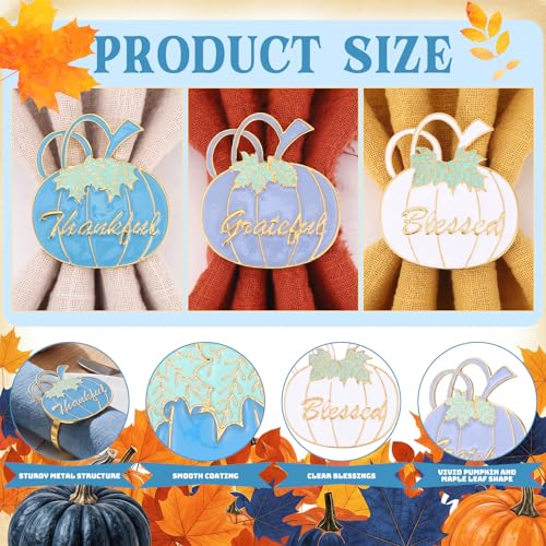 Willbond 12 Pcs Fall Thanksgiving Pumpkin Napkin Rings - Blue & White