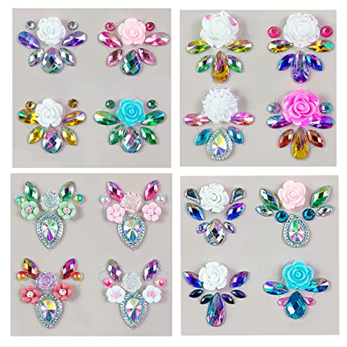 Rainbow Rhinestone Face Gems and Eyebrow Stickers for Festival Makeup
