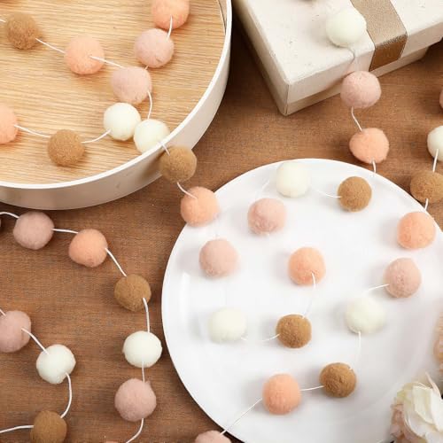 Boho Pom Pom Garland Set - Felt Ball Decor, 8M Length, 4 Strings, Stylish Party & Home Decoration