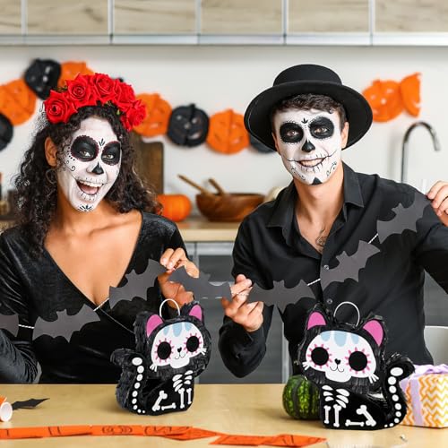 Mini Day of The Dead Skeleton Cat Piñata Set - Black Cats, 8 Pack, Party Decorations