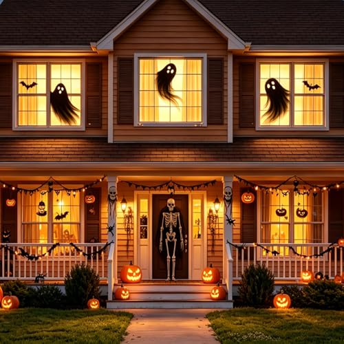 Halloween Ghost Fabric Window Decorations - 3 Pieces Large Static Cling Set for Haunted House & Party