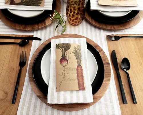 Natural & White Linen Table Runner - 14 x 132 Inch - Handcrafted European Flax