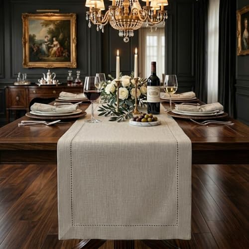 Natural Linen Table Runner 14 x 120 Inches - Hemstitch, European Flax - Variation of THIS listing