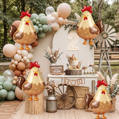 Farm Animal Balloons Set - Chicken Foil Party Decorations, 4 Pieces