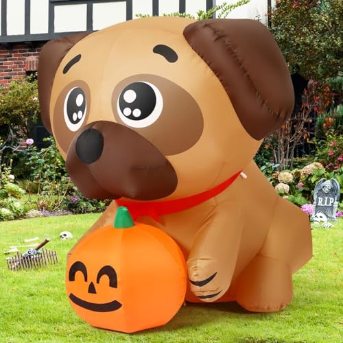 5ft Halloween Inflatable Dog Decor with Pumpkin & LED Lights
