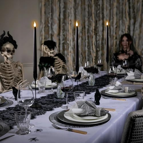 24Pcs Battery Operated Halloween Flameless Taper Candles - Safe Black Decor