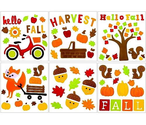 Fall Gel Window Clings Stickers - 6 Sheets Maple Leaf Pumpkin Fox Decor