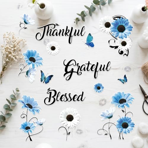 14Pcs Blue Floral Daisy Dishwasher Magnet Cover Set - Refrigerator & Metal Surface Decor