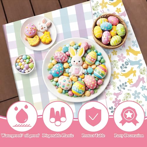 Easter Decorations Tablecloth - Rabbit Eggs Disposable Plastic Rectangular - Spring Holiday Party Supplies - Variation of THIS Listing