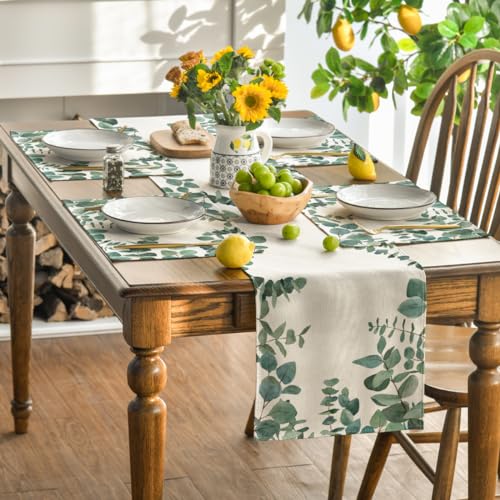Rectangular Eucalyptus Leaves Placemat Set of 4 - 12 x 18 Inch Green