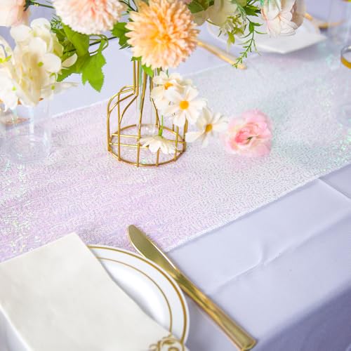 Iridescent Sequin Table Runners 12x120 Inches Pack of 6 for Weddings & Parties