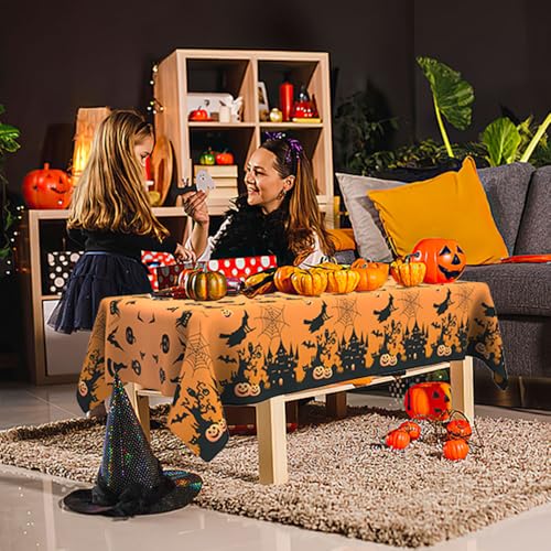 Halloween Tablecloth 3 Pcs Set Waterproof Plastic Rectangular Table Cover with Bat Pumpkin Ghost - 54x108 Inch - Variation of THIS listing