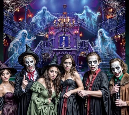 Halloween Haunted Mansion Backdrop Banner 7x5FT Ghost Staircase Spooky Castle Photo Booth Decor