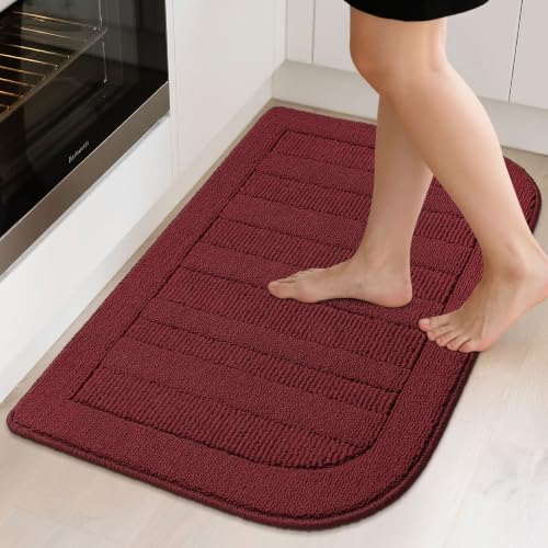 24x36 Inch Non Slip Washable Kitchen Sink Rug - Red, Semicircular Variation