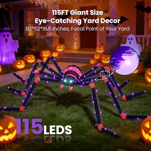 6.8FT Halloween Spider Decoration with 140 LEDs - Outdoor Spooky Decor Variation of This Listing