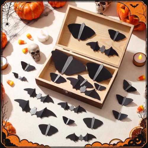 Halloween Wall Decals Set - 100 Black 3D Bat & Moth Stickers for Indoor/Outdoor Decor