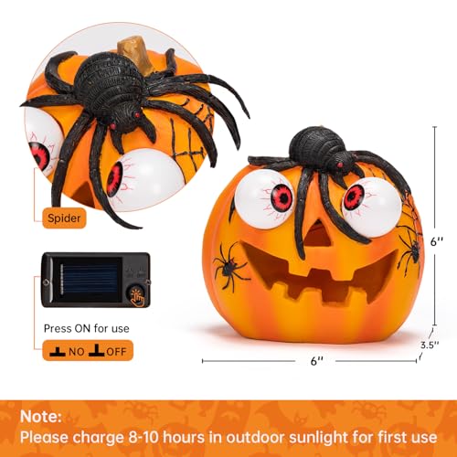 Halloween Pumpkin Solar LED Light with Spider Decoration - Waterproof Outdoor Garden Light