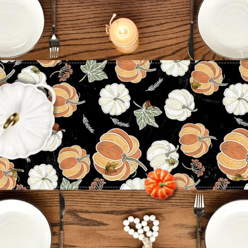 Fall Table Runner 72 Inch Long Pumpkin Autumn Decor for Home - Black 13x72