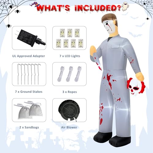 10FT Inflatable Halloween Decoration with Lights - Creepy Serial Killer Yard Decor