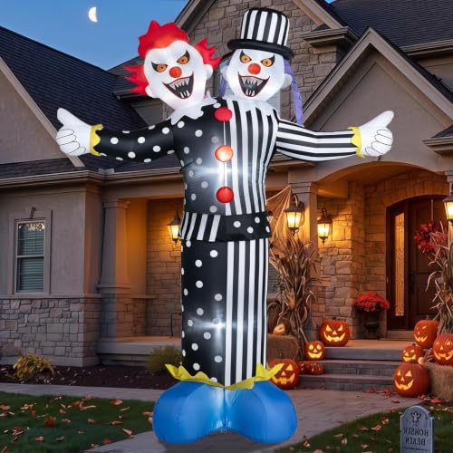 8FT Halloween Inflatable Clown with LED Lights - Outdoor Yard Decor, Black Variation