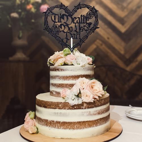Halloween Skull Wedding Cake Topper - Black Glitter Decor for Bachelorette & Bridal Shower