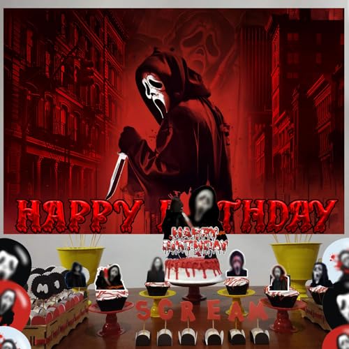 Scream Movie Party Decorations Kit with Banner, Cake Topper, Cupcake Toppers & Balloons