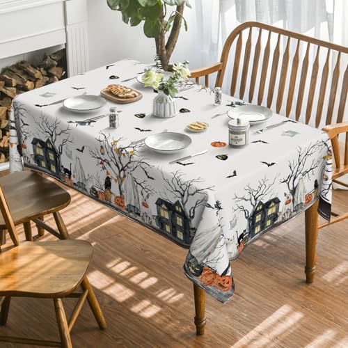 Halloween Tablecloth 60 x 104 Inch Rectangular Jack-O-Lantern Black and Orange