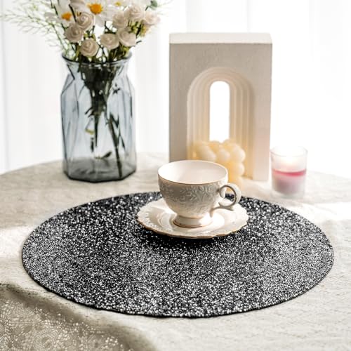 Black Rhinestone Round Placemat - 15 Inch, Elegant Table Protector - Variation: Black / 1 pcs