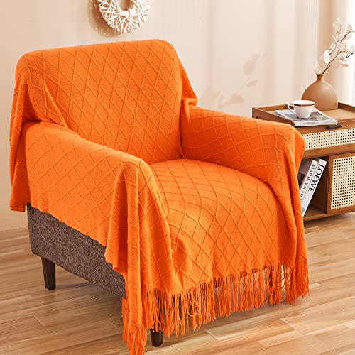 Inhand Burnt Orange Knitted Throw Blanket - 60x80 Inches for Couch & Bed - Variation of Burnt Orange / 60x80