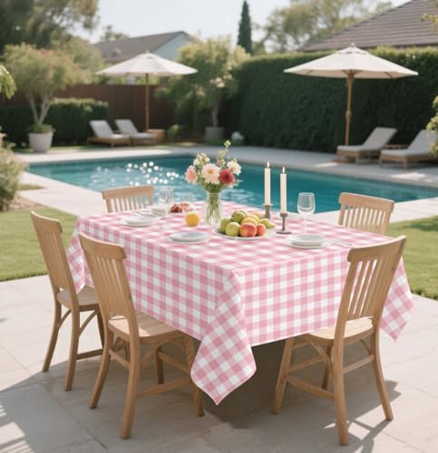 Pink Gingham Tablecloth - 6 Pack Disposable Rectangle 54 x 108 Inch Party Decor