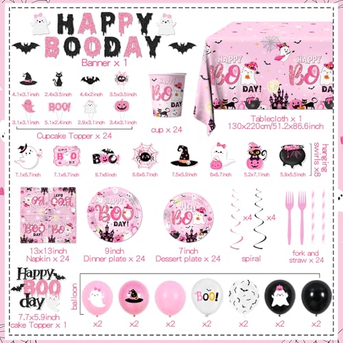 Pink Halloween Birthday Decorations Set - Ghost Party Supplies for 24 Guests