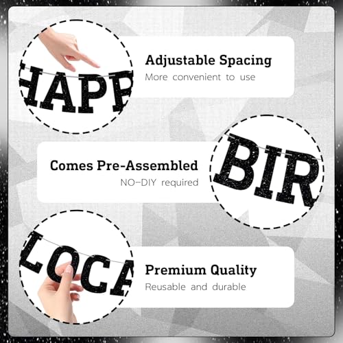 Pre-Strung Happy Birthday Loca Banner Vampire Theme Party Decorations - Black, 18th 21st 25th 30th