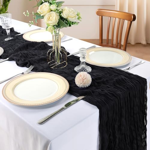 Black Cheesecloth Table Runner Set - 6 Pcs 10Ft Boho Wedding Decor